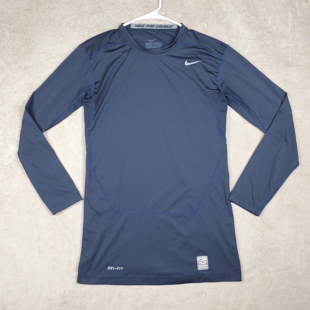 Nike Pro Combat Shirt Mens Large Blue Dri-FIT Compression Long Sleeve Base Layer